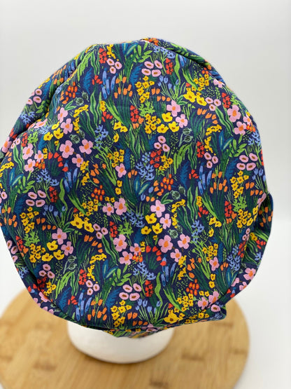 Rifle Paper Co navy floral euro scrub cap, Bramble lea floral scrub cap, Navy floral scrub hat, Bonnet Head Designs