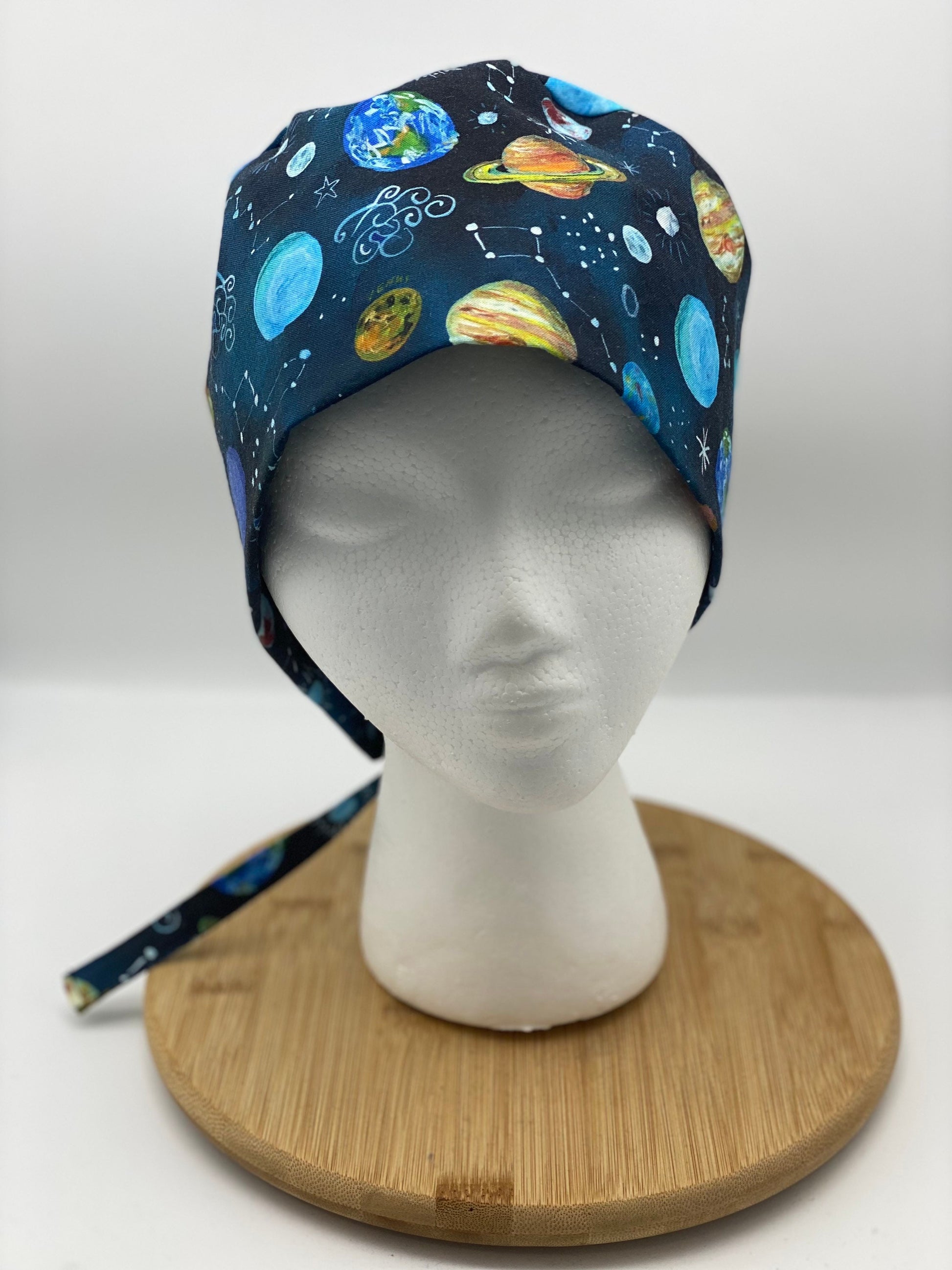 Mens scrub cap planets, outer space scrub cap unisex, unisex scrub cap space and planets, Bonnet Head Designs