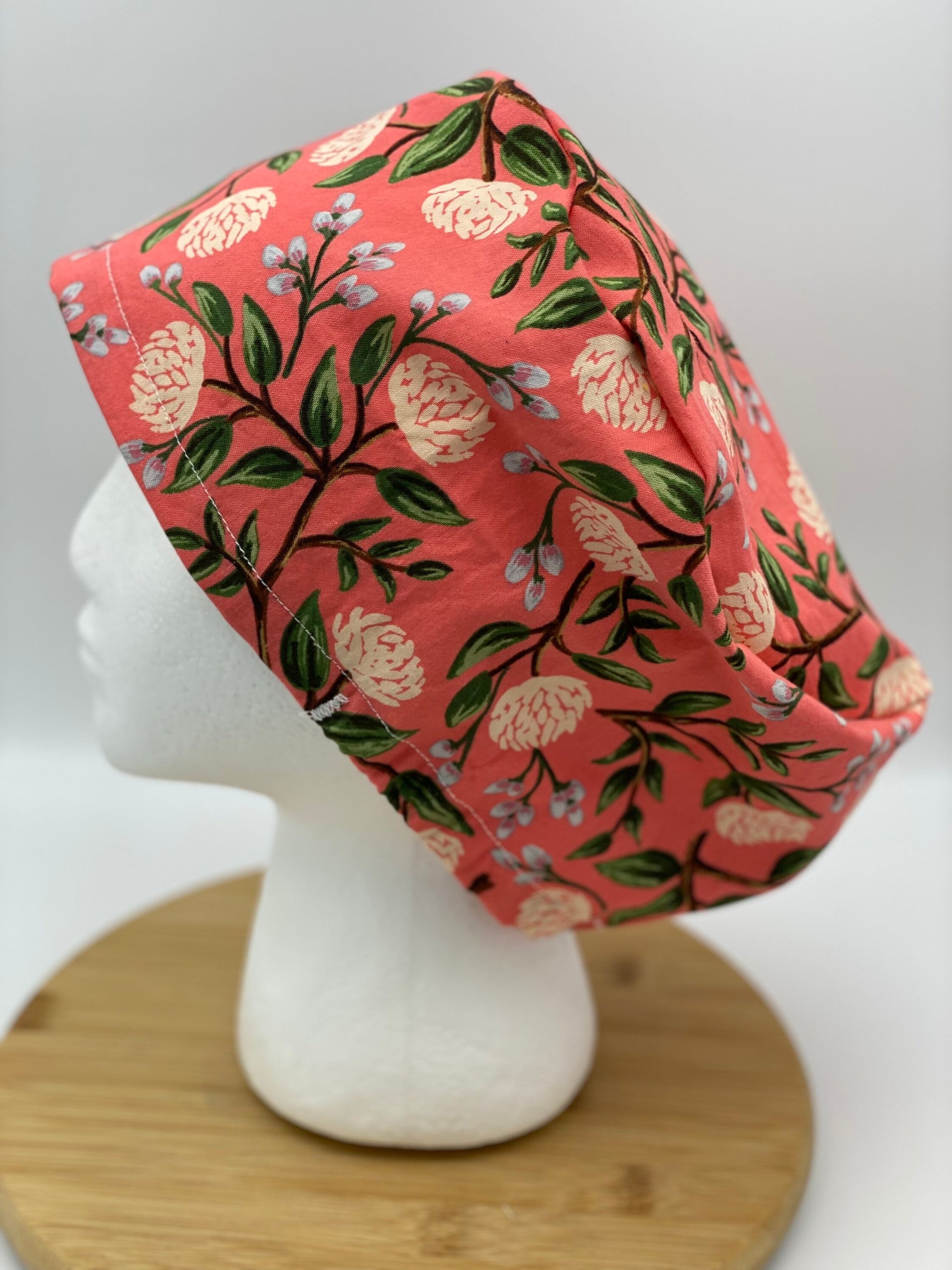 Pink peony euro scrub cap, Rifle Paper co fabric scrub cap, pink peonies euro scrub hat, Bonnet Head Designs