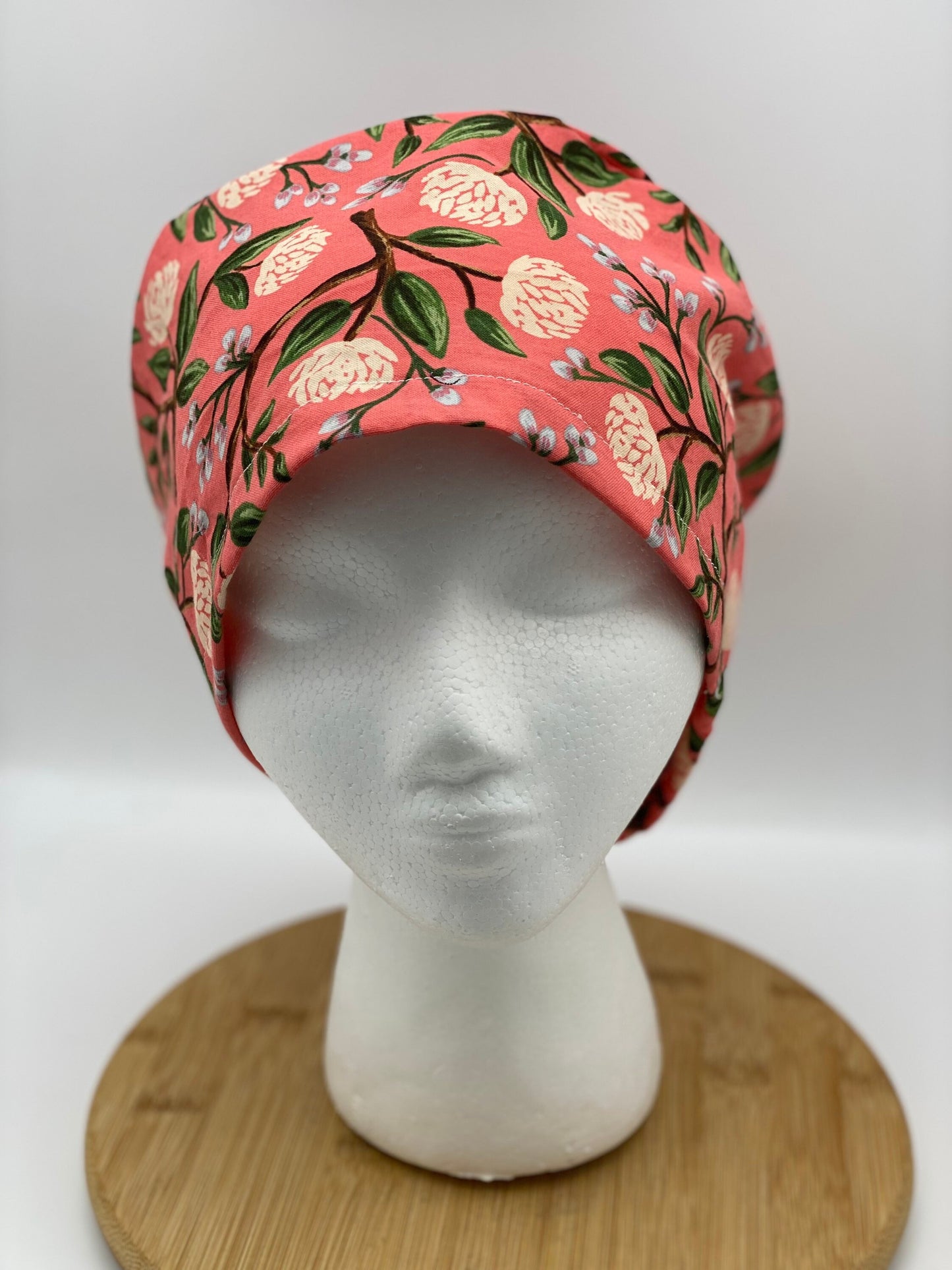 Pink peony euro scrub cap, Rifle Paper co fabric scrub cap, pink peonies euro scrub hat, Bonnet Head Designs