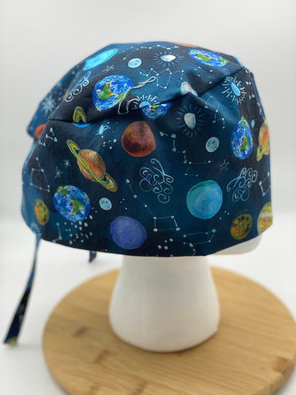 Mens scrub cap planets, outer space scrub cap unisex, unisex scrub cap space and planets, Bonnet Head Designs