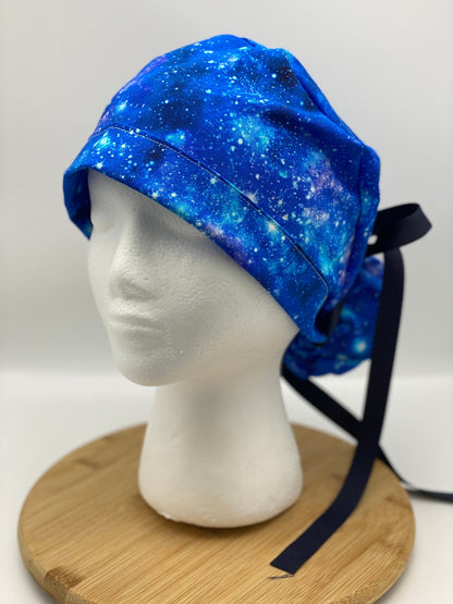 Galaxy print scrub hat, space women’s scrub cap, Bonnet Head Designs