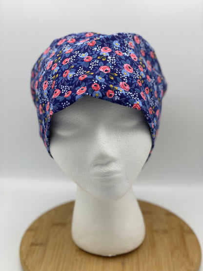 Rifle Paper Co purple rosa euro scrub cap, purple floral euro style scrub hat, Bonnet Head Designs