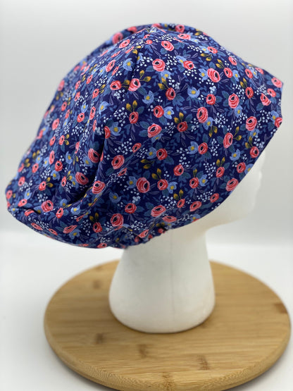 Rifle Paper Co purple rosa euro scrub cap, purple floral euro style scrub hat, Bonnet Head Designs