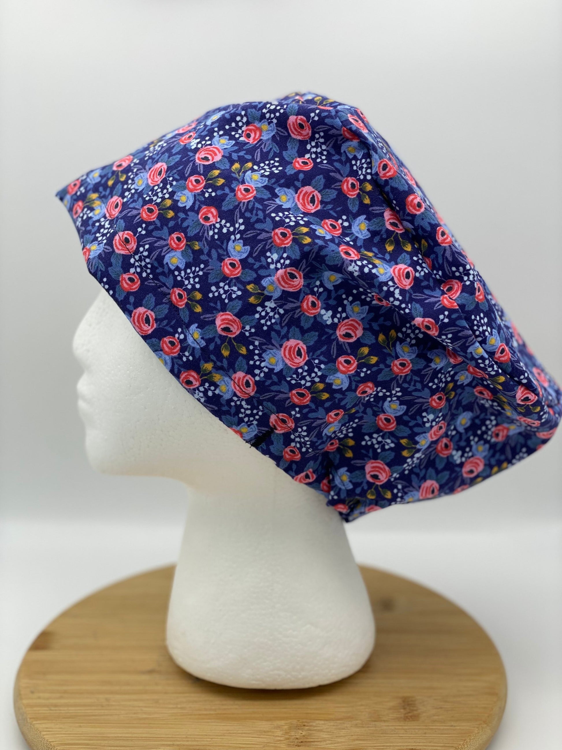 Rifle Paper Co purple rosa euro scrub cap, purple floral euro style scrub hat, Bonnet Head Designs