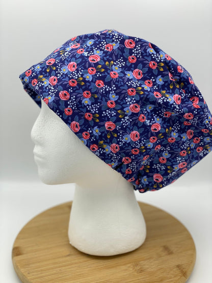 Rifle Paper Co purple rosa euro scrub cap, purple floral euro style scrub hat, Bonnet Head Designs