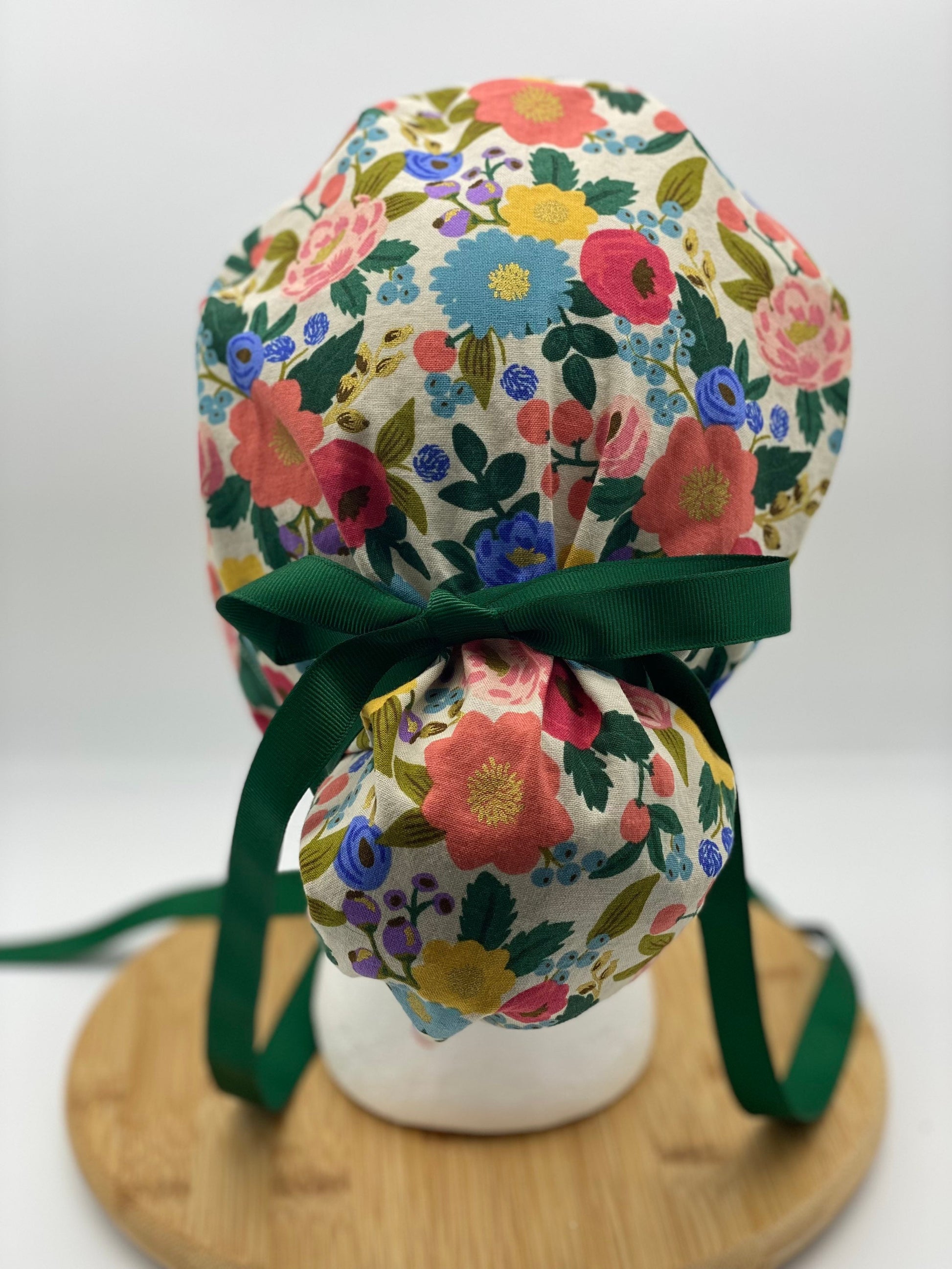 Rifle Paper fabric vintage garden floral scrub cap, modern cream floral women’s scrub cap, Bonnet Head Designs