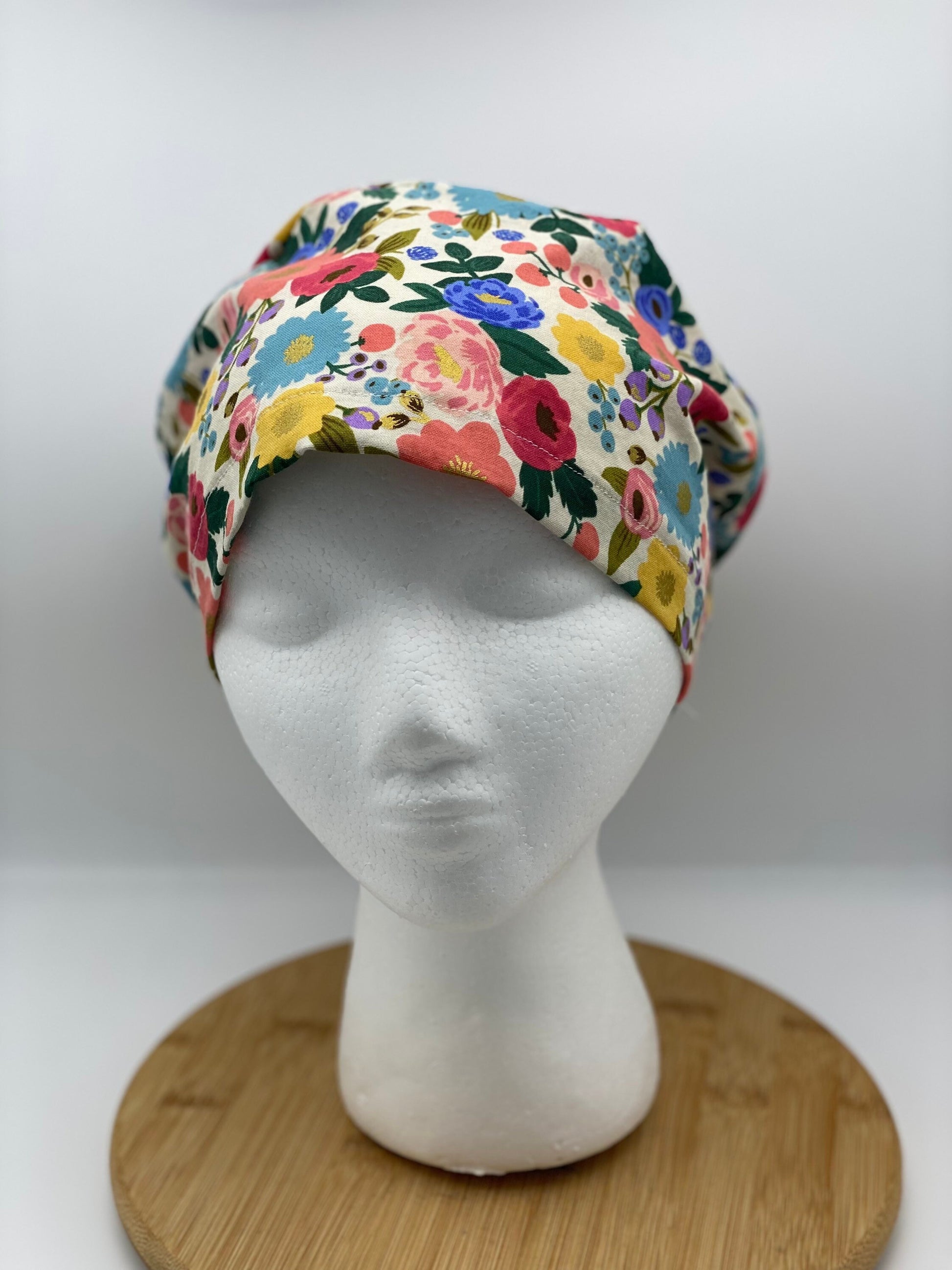 Garden fabric floral euro scrub cap, vintage floral women’s euro scrub cap, Bonnet Head Designs