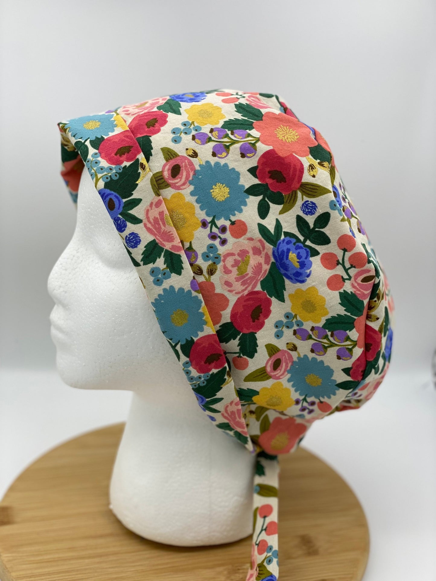 Rifle Paper Co vintage garden tie back scrub hat, modern floral scrub cap, tie-back scrub hat, Bonnet Head Designs