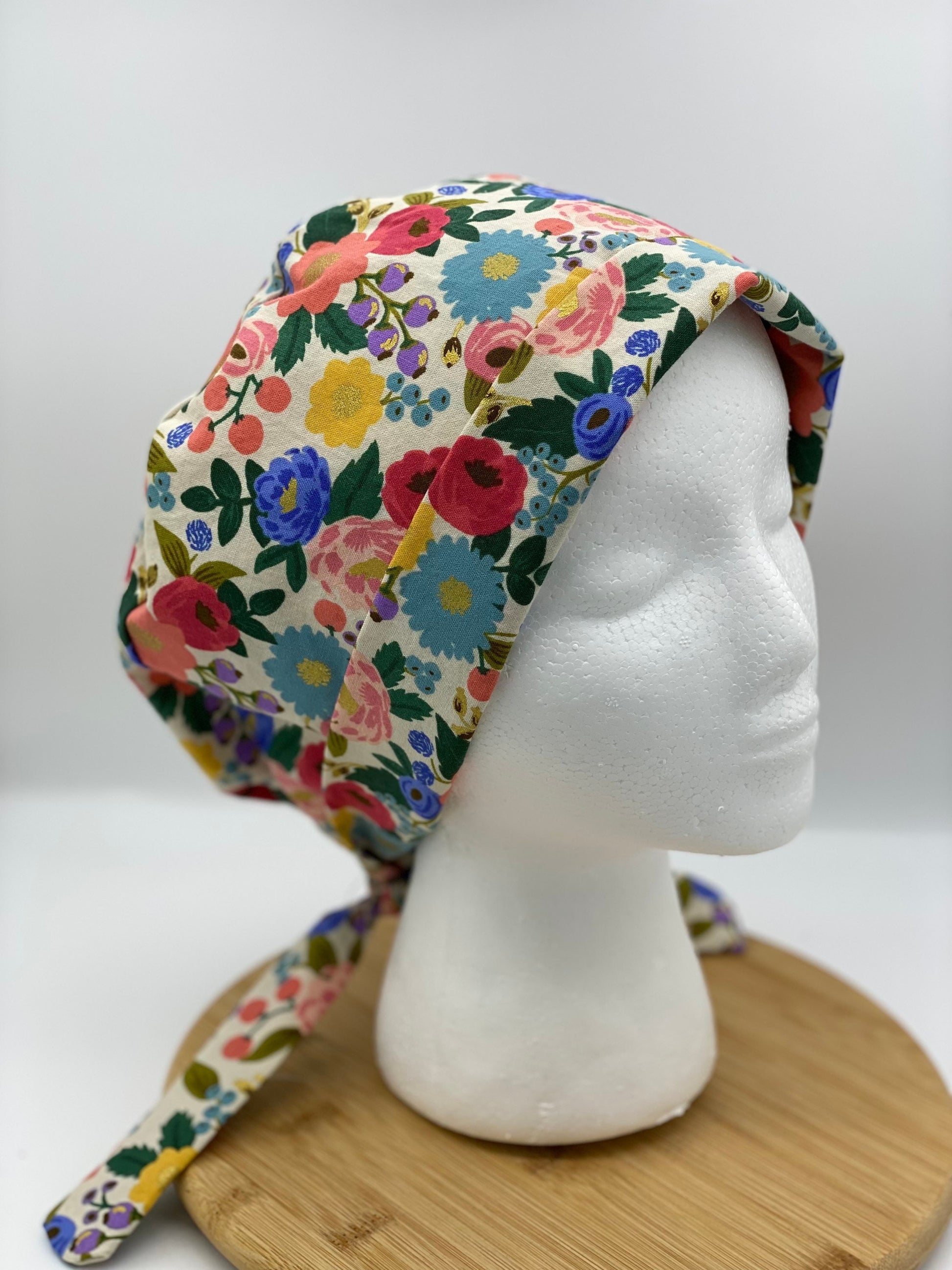 Rifle Paper Co vintage garden tie back scrub hat, modern floral scrub cap, tie-back scrub hat, Bonnet Head Designs