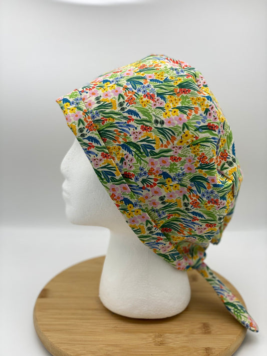 Rifle Paper Co bramble meadow scrub cap, spring floral tie back scrub cap, Bonnet Head Designs