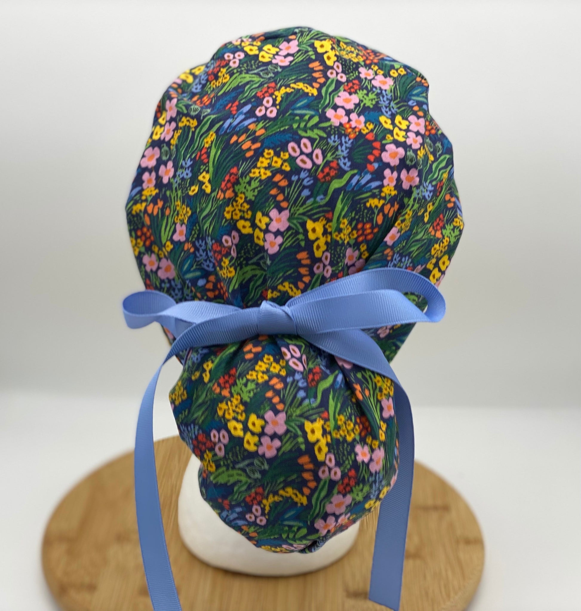 Navy floral meadow scrub cap, Bramble lea floral scrub cap, Navy floral scrub hat, Bonnet Head Designs