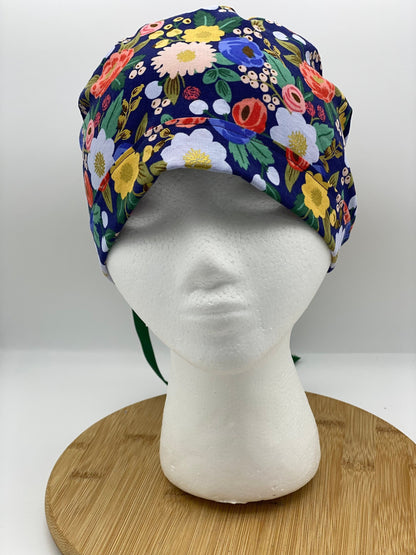 Rifle Paper fabric Navy vintage garden floral scrub cap, navy floral women’s scrub cap, Bonnet Head Designs