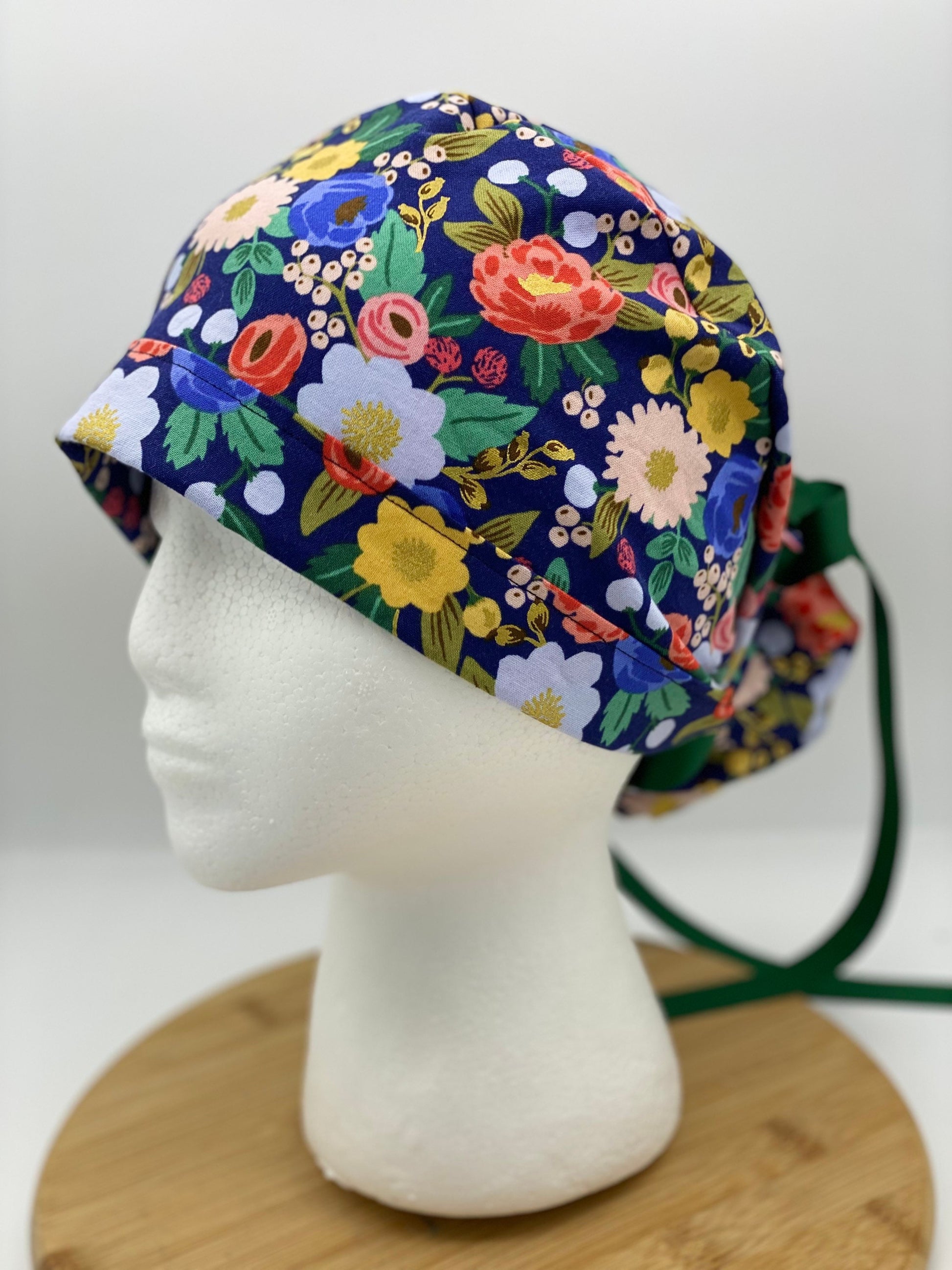 Rifle Paper fabric Navy vintage garden floral scrub cap, navy floral women’s scrub cap, Bonnet Head Designs