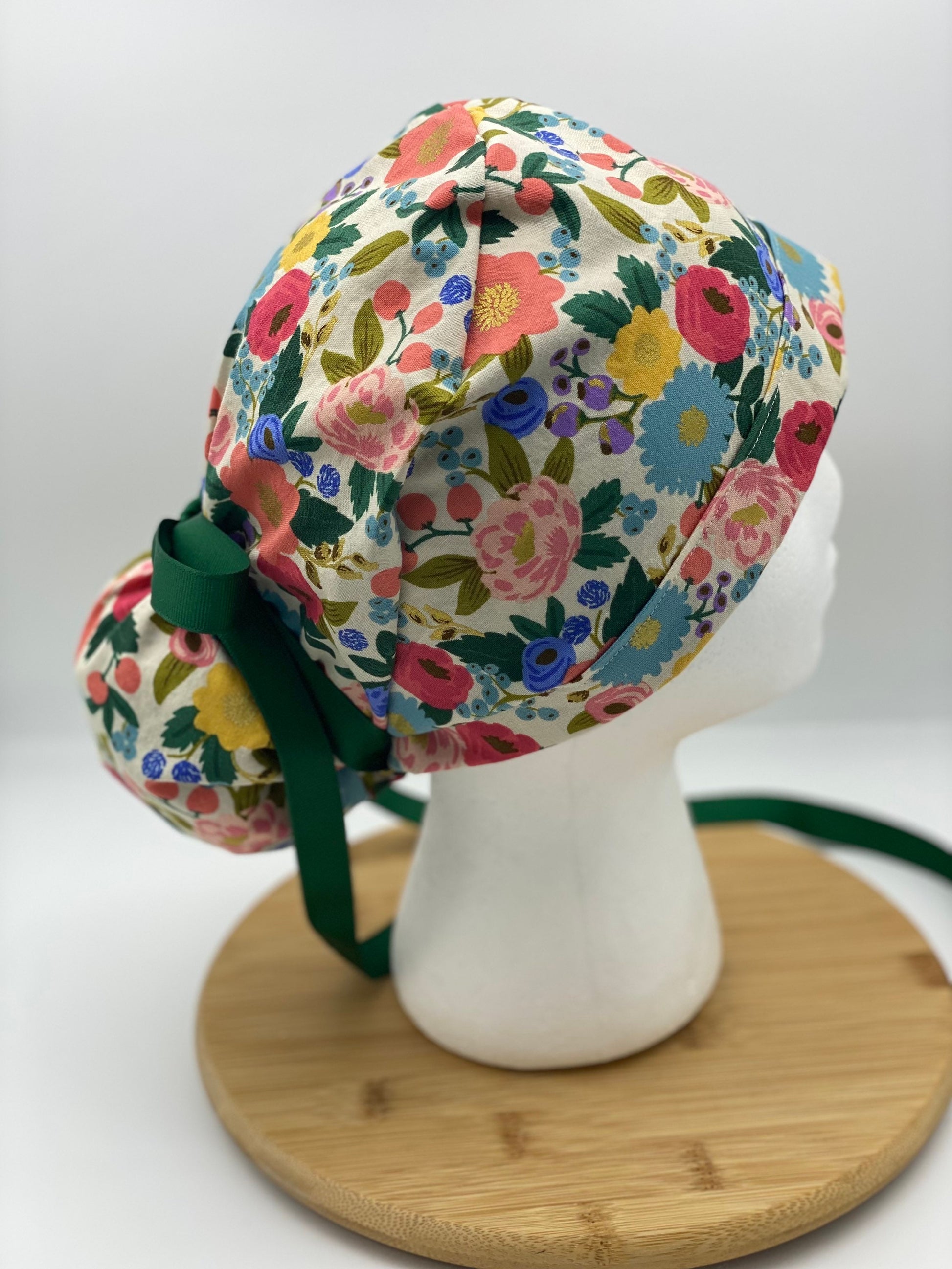 Rifle Paper fabric vintage garden floral scrub cap, modern cream floral women’s scrub cap, Bonnet Head Designs