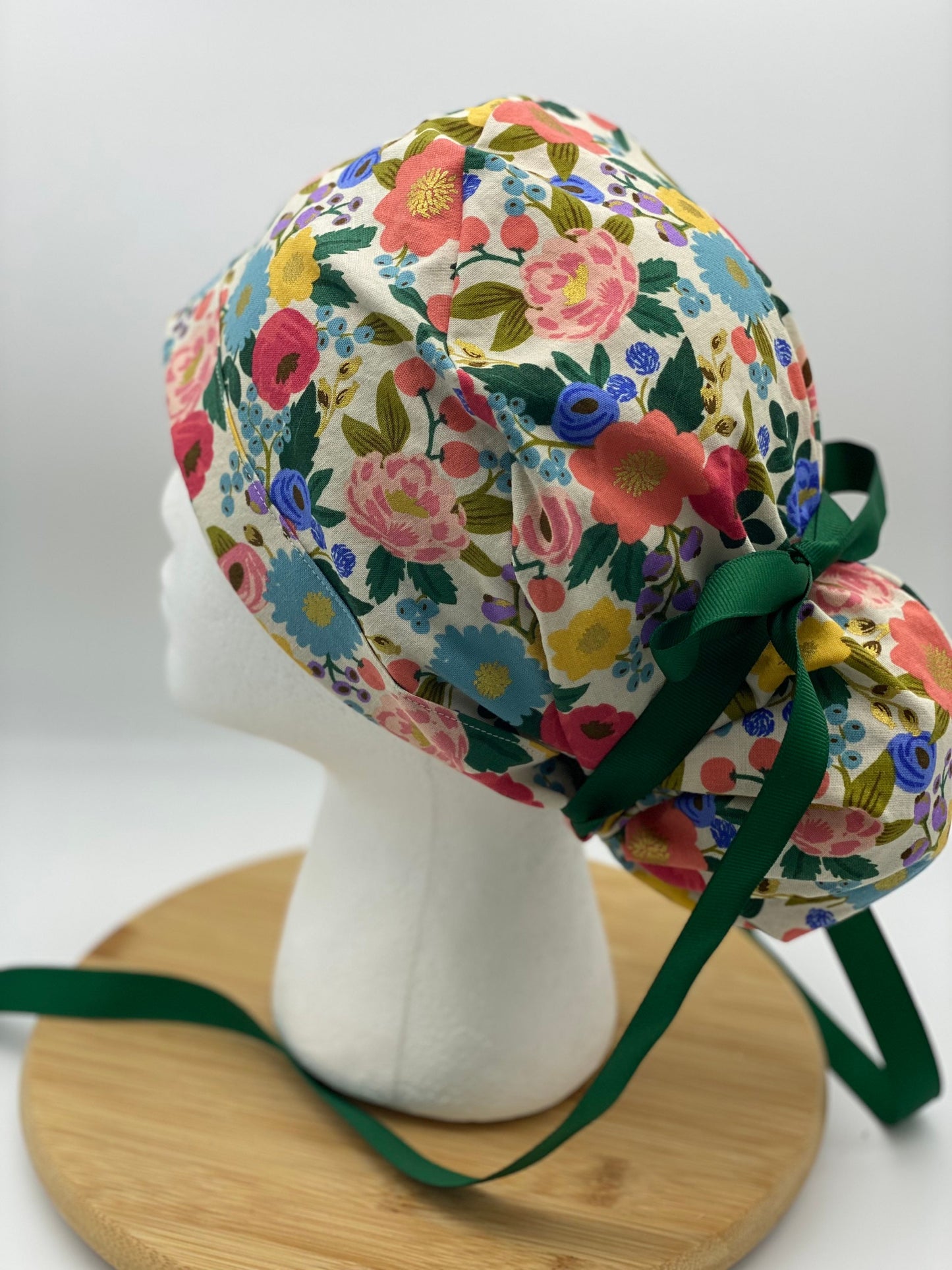 Rifle Paper fabric vintage garden floral scrub cap, modern cream floral women’s scrub cap, Bonnet Head Designs