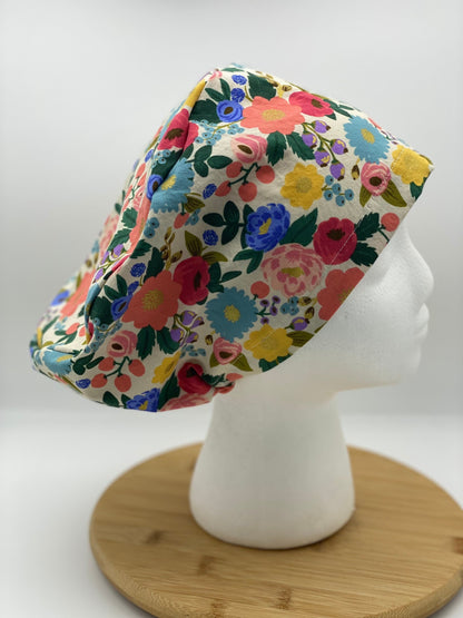 Garden fabric floral euro scrub cap, vintage floral women’s euro scrub cap, Bonnet Head Designs