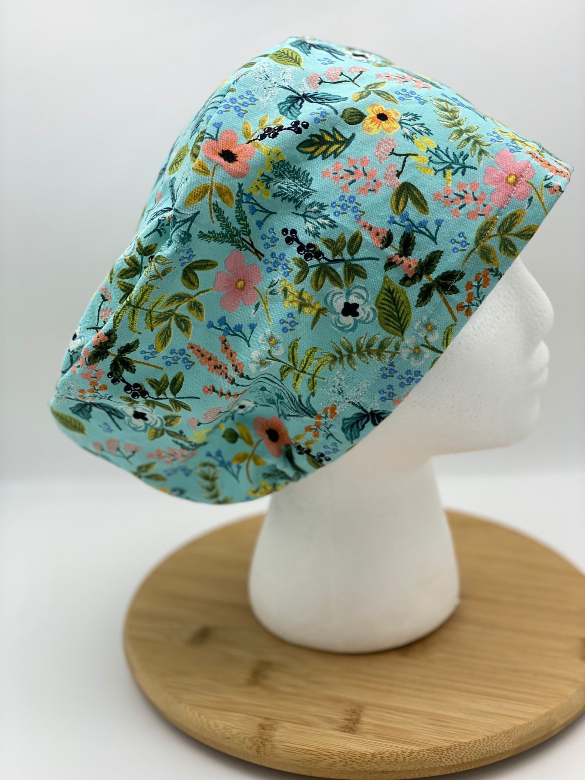 Teal amalfi euro style scrub cap, herb garden euro scrub cap, teal floral scrub cap euro, Bonnet Head Designs