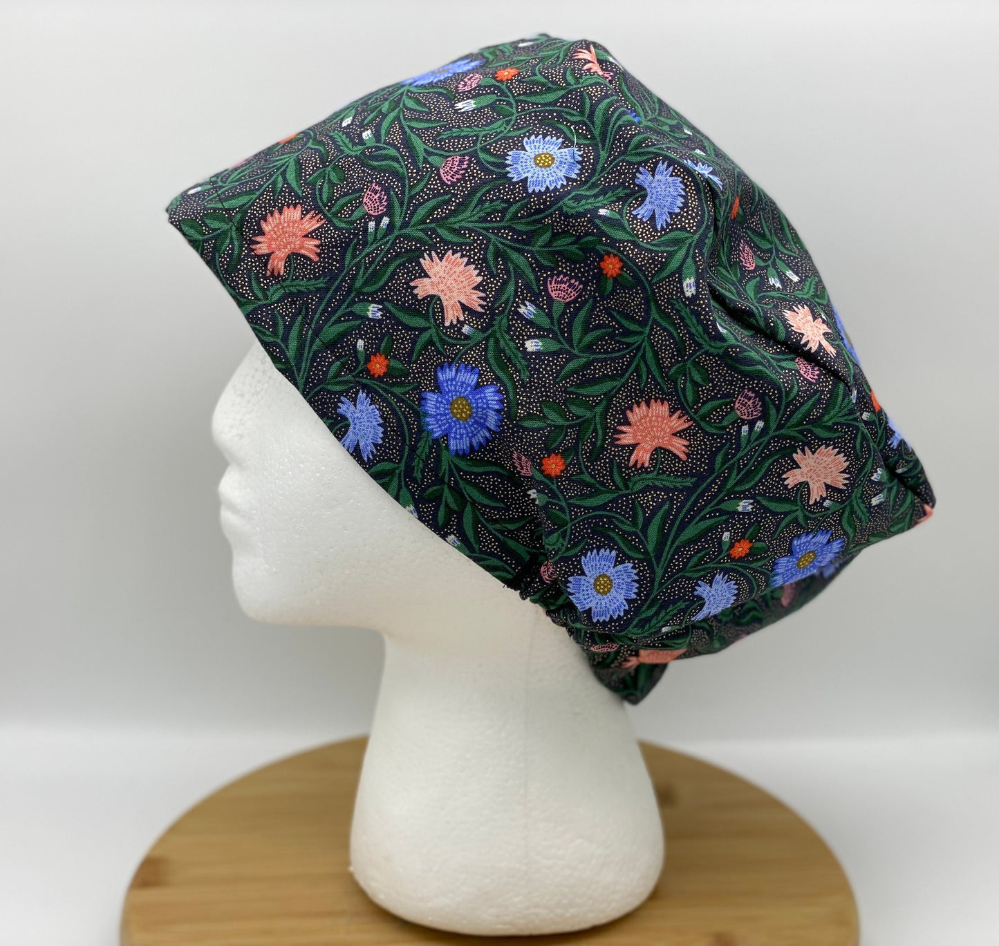 Rifle Paper co vintage garden aster fabric euro scrub hat