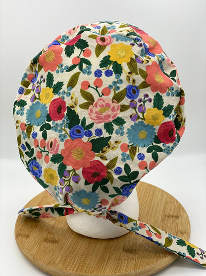 Rifle Paper Co vintage garden tie back scrub hat, modern floral scrub cap, tie-back scrub hat, Bonnet Head Designs