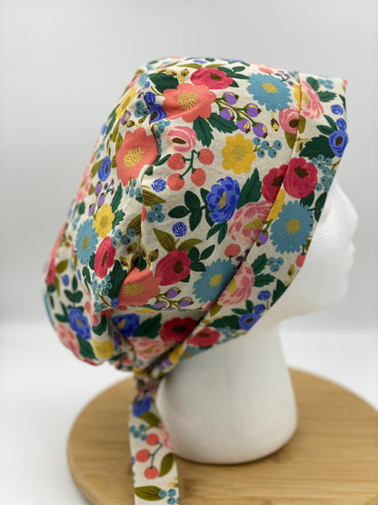 Rifle Paper Co vintage garden tie back scrub hat, modern floral scrub cap, tie-back scrub hat, Bonnet Head Designs