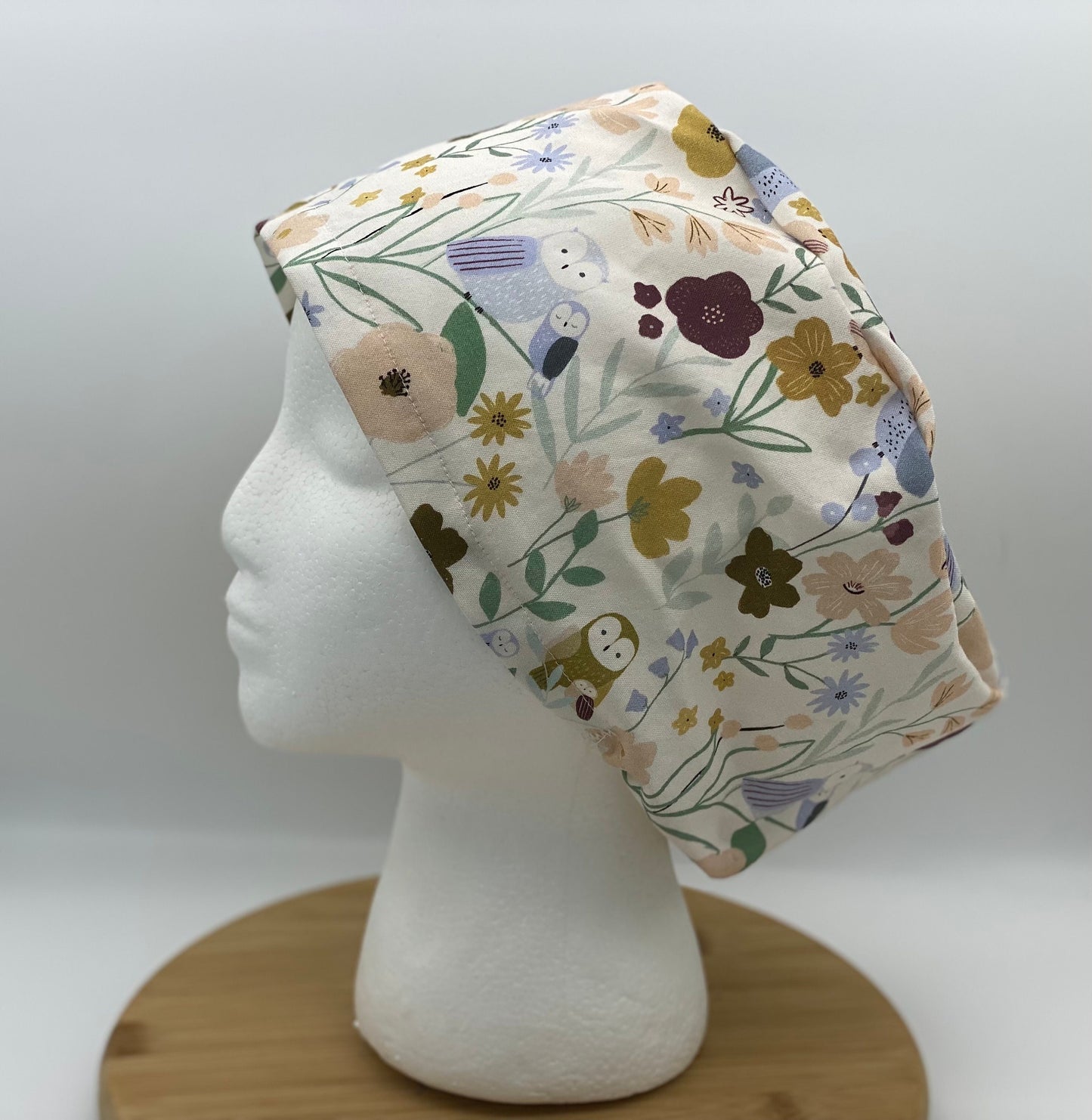 Owl print euro style scrub cap