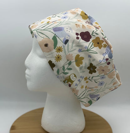 Owl print euro style scrub cap