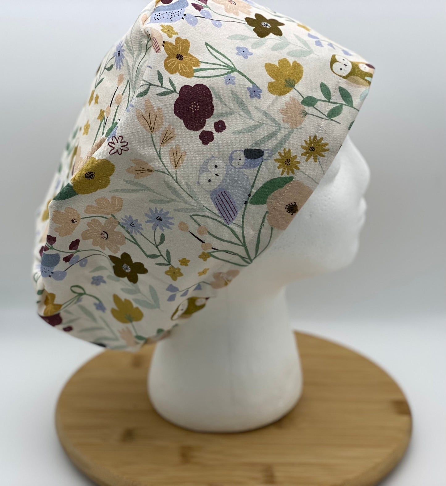 Owl print euro style scrub cap