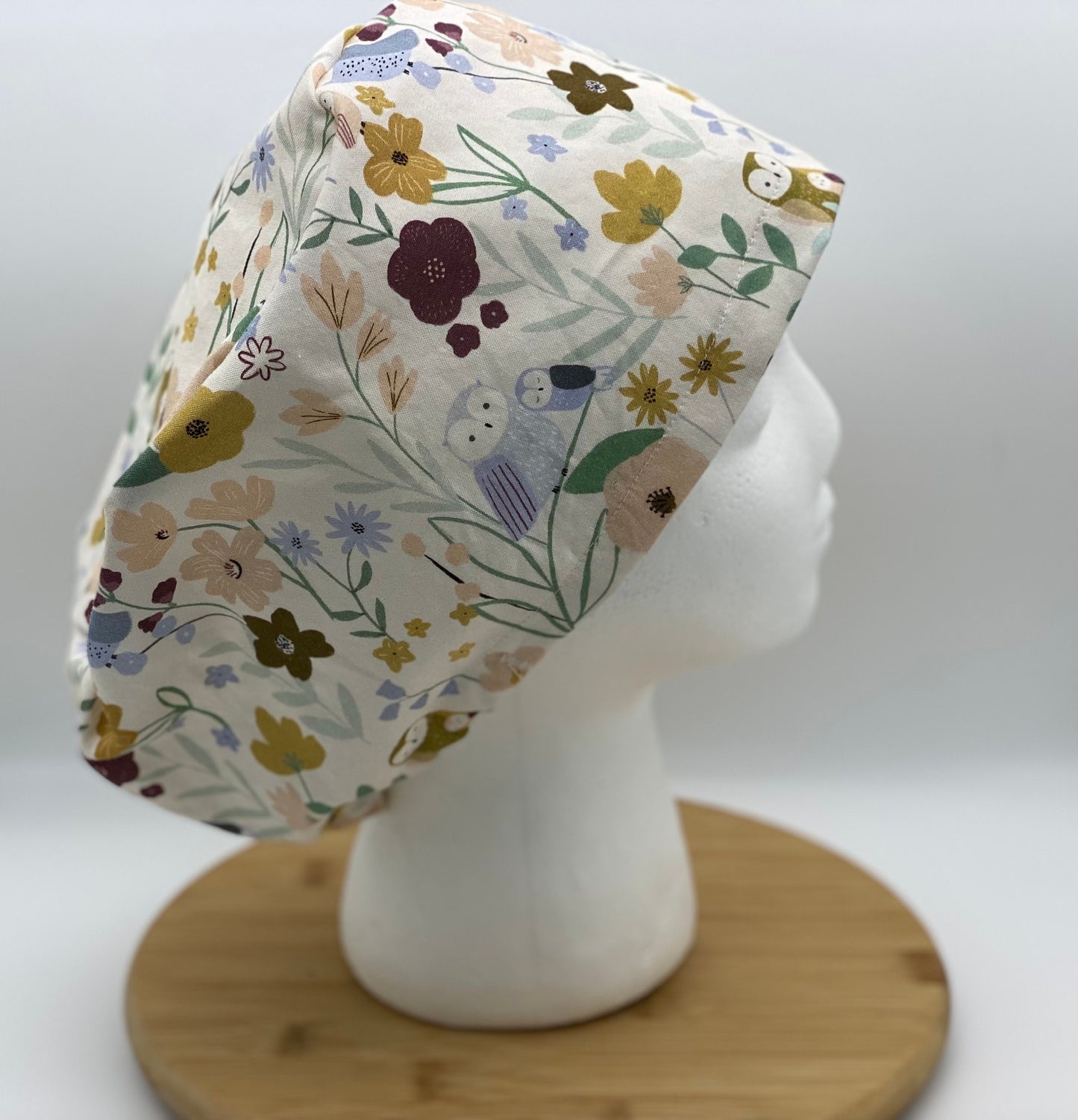 Owl print euro style scrub cap