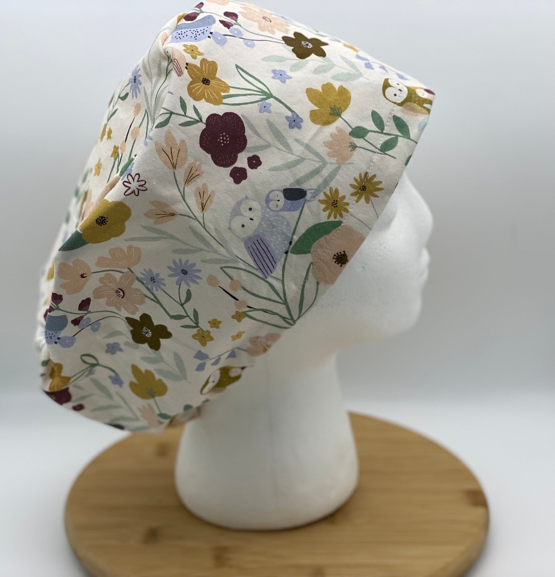 Owl print euro style scrub cap