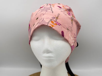 Pink Halloween floral scrub cap, women’s Halloween scrub hat