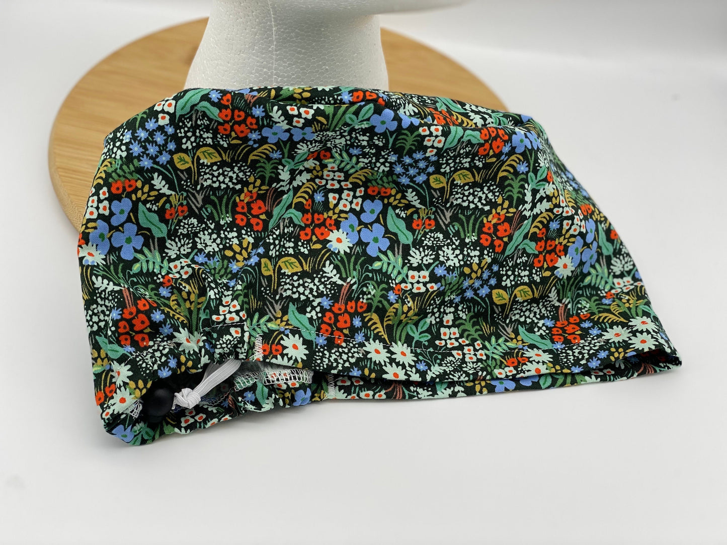 Green hunter meadow euro scrub hat, green meadow floral scrub cap, Bonnet Head Designs