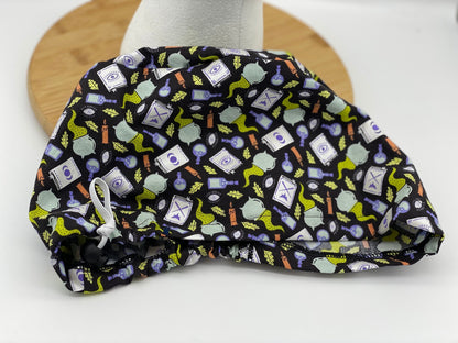 Witches brew Halloween euro style scrub hat, Bonnet Head Designs