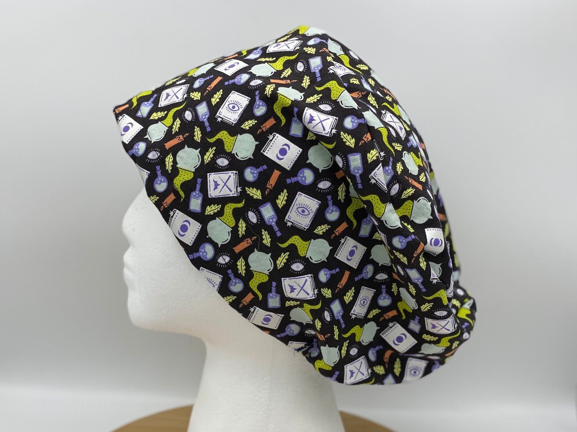 Witches brew Halloween euro style scrub hat, Bonnet Head Designs