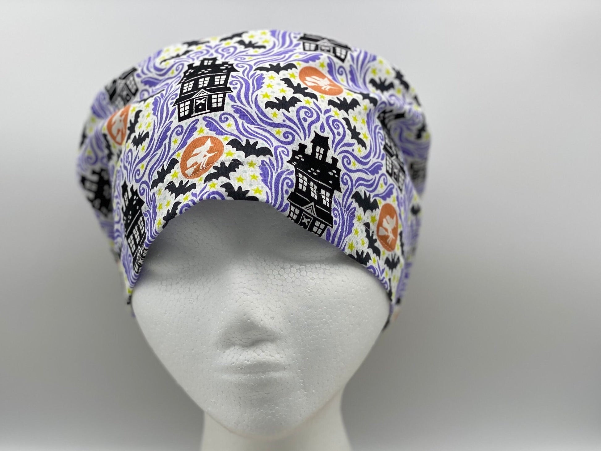 Witch ghost bat print euro scrub cap, Halloween euro style scrub hat, Bonnet Head Designs