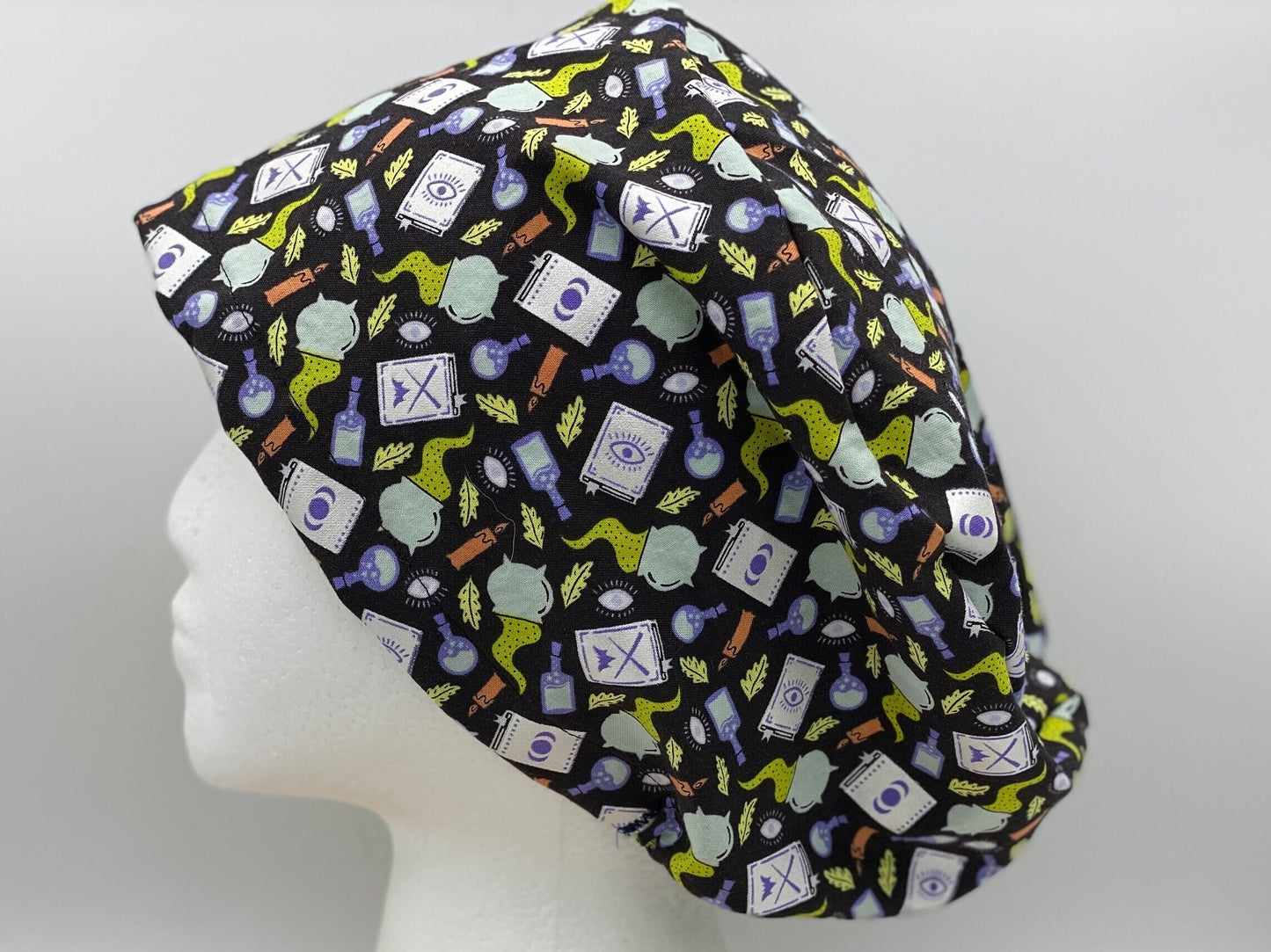 Witches brew Halloween euro style scrub hat, Bonnet Head Designs