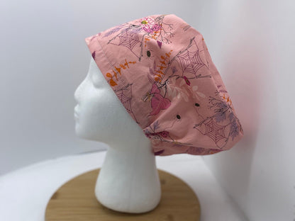 Pink Halloween floral euro scrub cap, women’s Halloween euro scrub hat