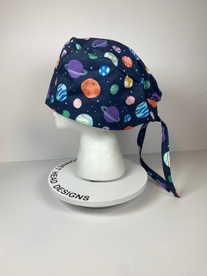 Mens scrub cap planets, outer space scrub cap unisex, unisex scrub cap space and planets, Bonnet Head Designs