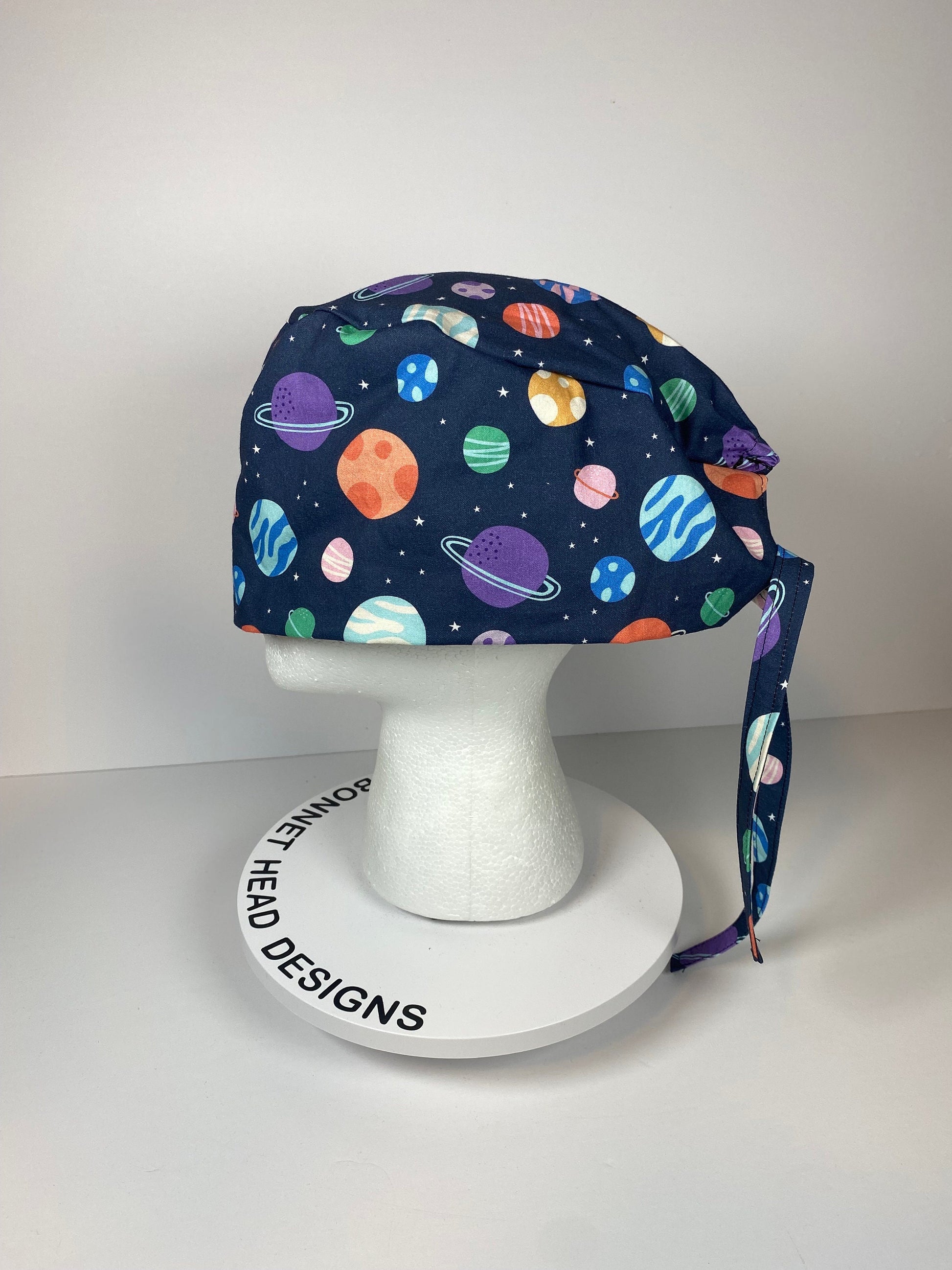 Mens scrub cap planets, outer space scrub cap unisex, unisex scrub cap space and planets, Bonnet Head Designs