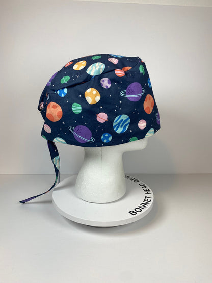 Mens scrub cap planets, outer space scrub cap unisex, unisex scrub cap space and planets, Bonnet Head Designs