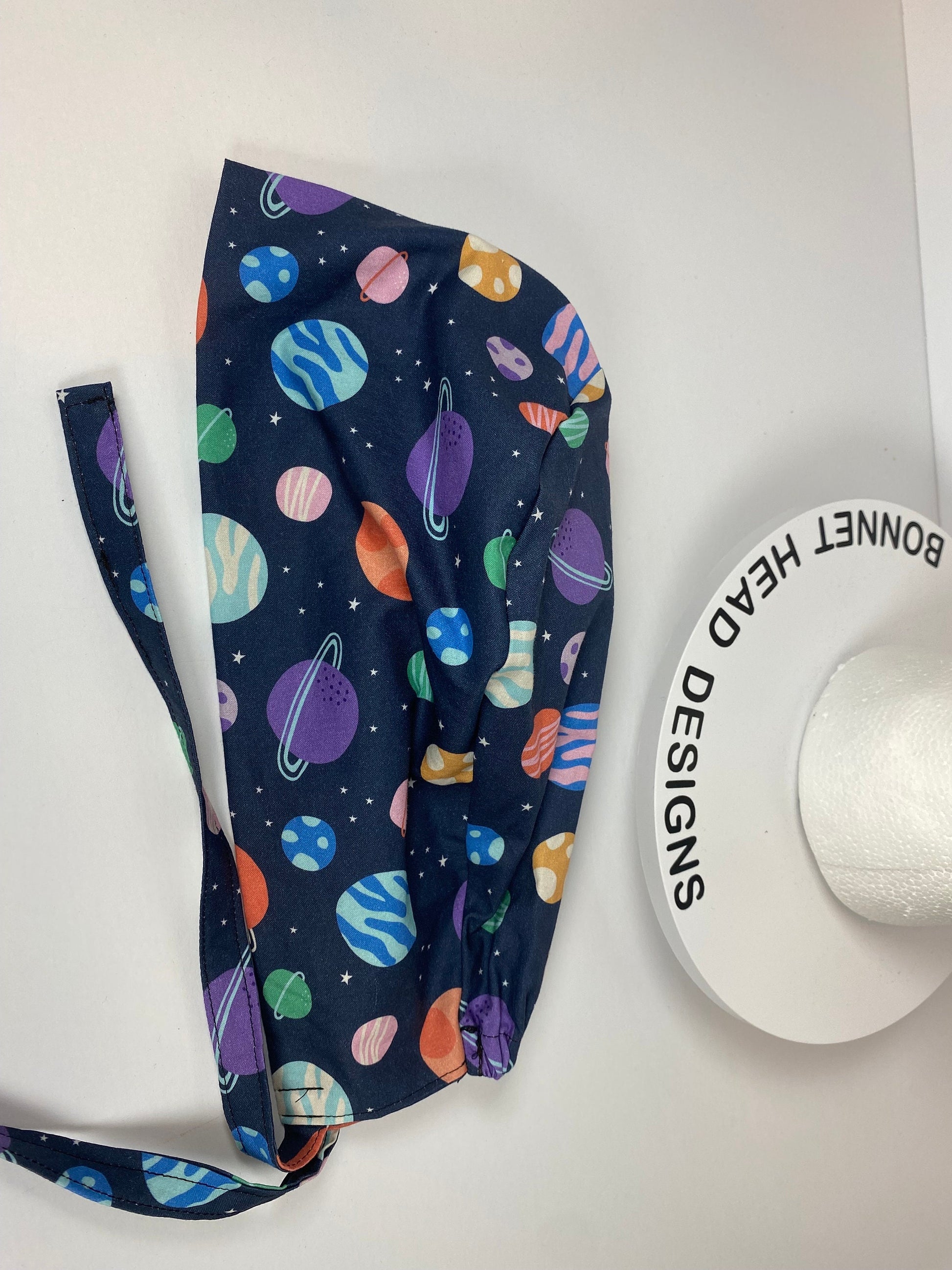 Mens scrub cap planets, outer space scrub cap unisex, unisex scrub cap space and planets, Bonnet Head Designs