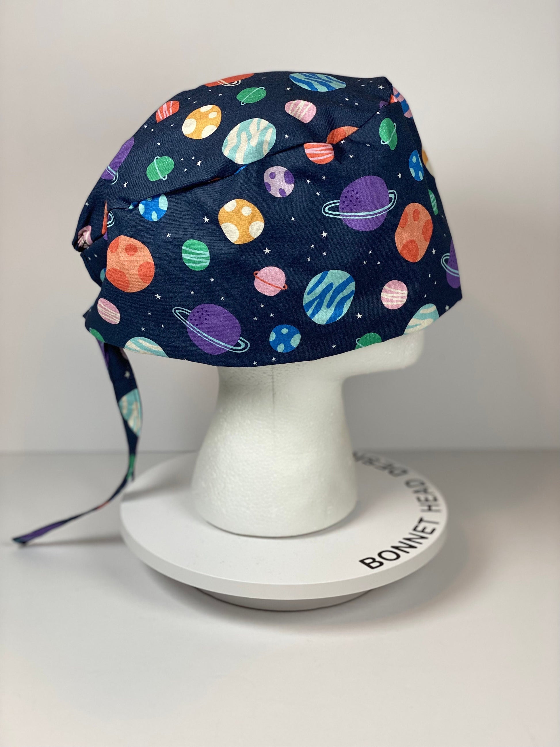 Mens scrub cap planets, outer space scrub cap unisex, unisex scrub cap space and planets, Bonnet Head Designs