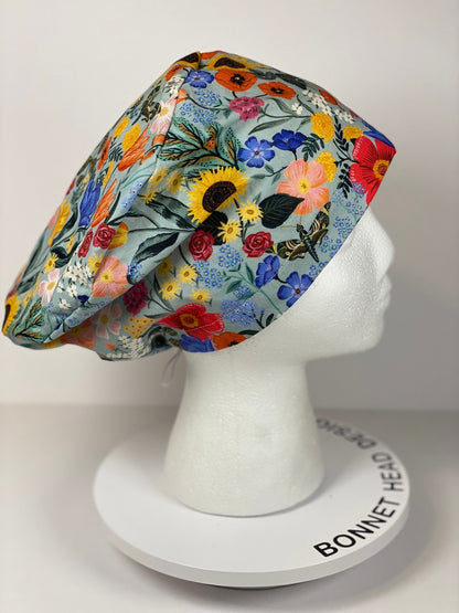 Rifle Paper Co Curio floral fabric euro style scrub cap, women’s spring euro scrub hat floral, Bonnet Head Designs