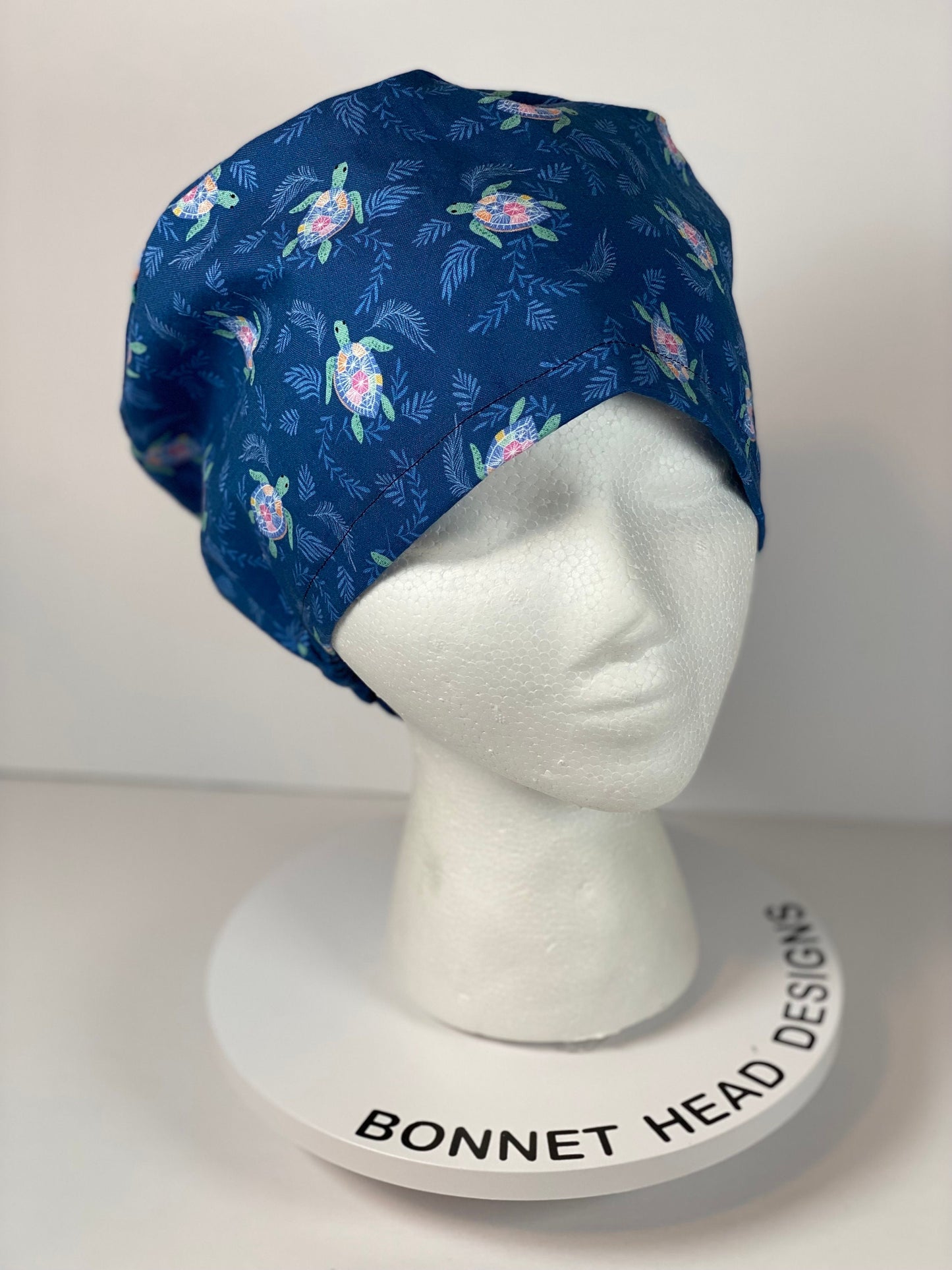 Sea turtle euro style scrub cap, women’s turtle scrub cap, Bonnet Head Designs