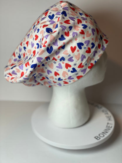 Valentine’s Day euro style scrub cap, heart print women’s scrub cap, Bonnet Head Designs