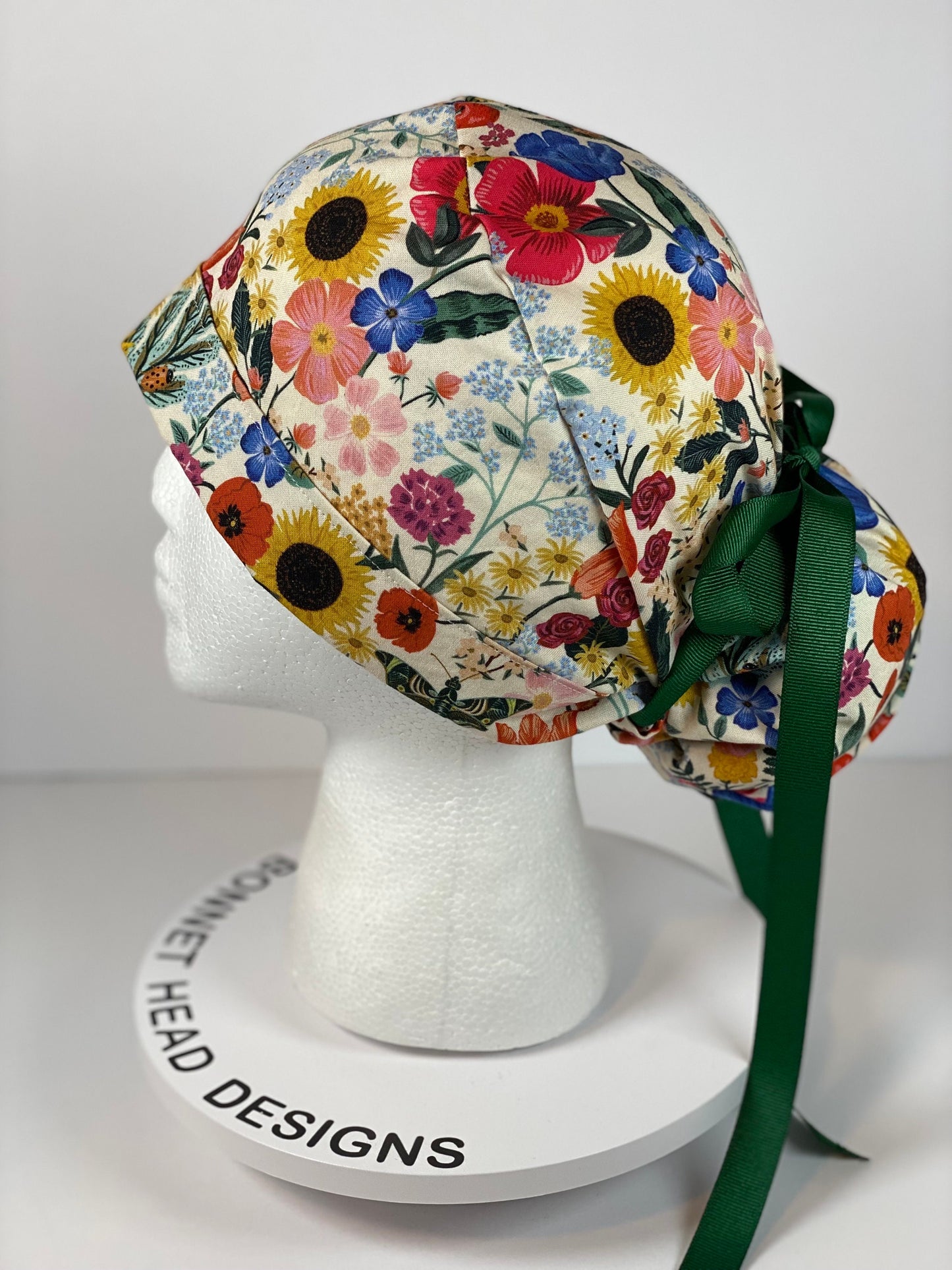 Rifle Paper Co Curio cream floral fabric scrub cap, women’s spring scrub hat floral, Bonnet Head Designs