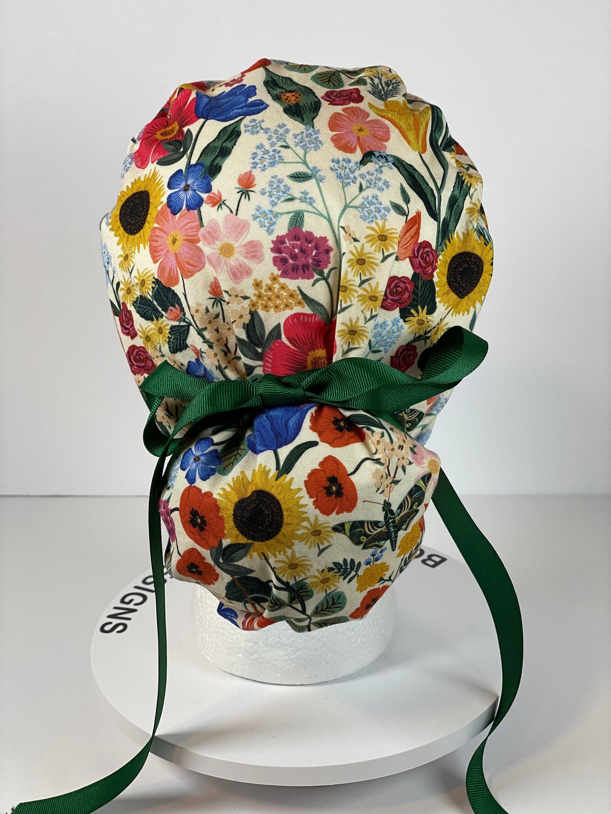 Rifle Paper Co Curio cream floral fabric scrub cap, women’s spring scrub hat floral, Bonnet Head Designs