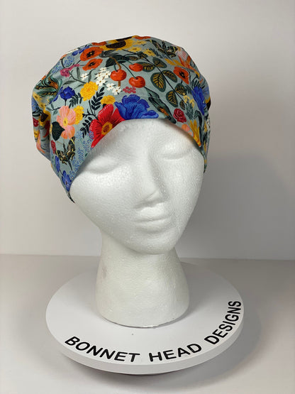 Rifle Paper Co Curio floral fabric euro style scrub cap, women’s spring euro scrub hat floral, Bonnet Head Designs