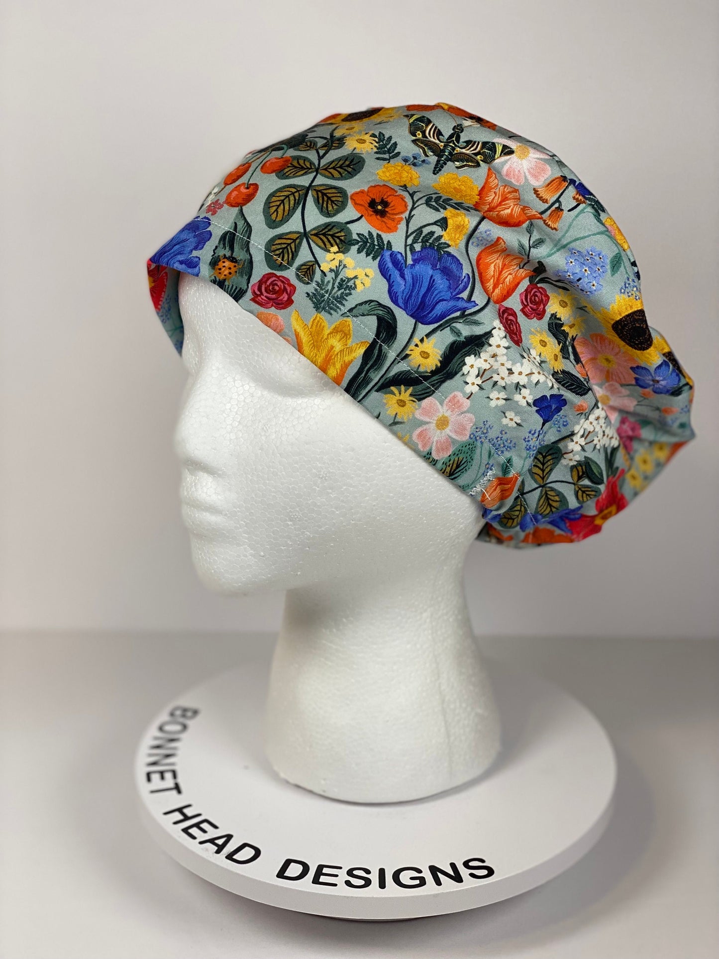 Rifle Paper Co Curio floral fabric euro style scrub cap, women’s spring euro scrub hat floral, Bonnet Head Designs