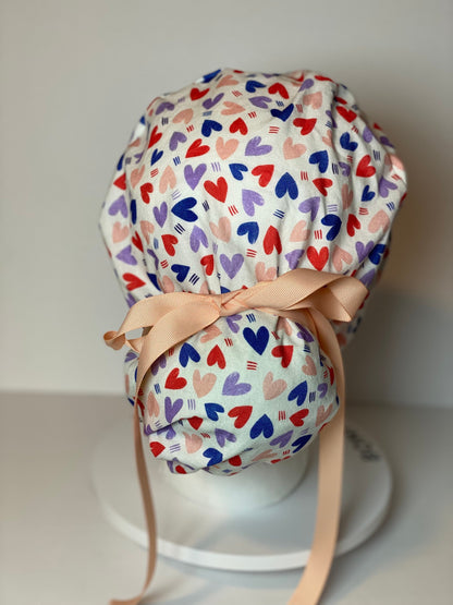 Valentine’s Day scrub cap, heart print women’s scrub cap, Bonnet Head Designs